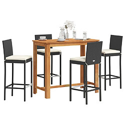 vidaXL Ensemble de bar de jardin 5 pcs noir bois massif acacia rotin