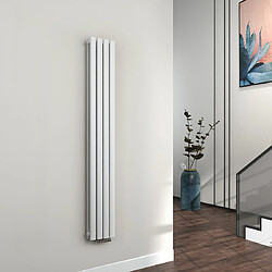 EMKE Radiateur à Eau Chaude, Radiateur Ovale Connexion Centrale, Montage Mural Vertical Design, Blanc 160x24cm 623W Double Couche