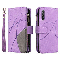 Etui en PU épissage bicolore avec support, porte-cartes et pochette zippée violet clair pour votre Sony Xperia 10 III 5G/Xperia 10 III Lite