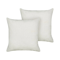 Beliani Lot de 2 coussins LEUZEA Bouclé 60 x 60 cm Unicolore Blanc cassé