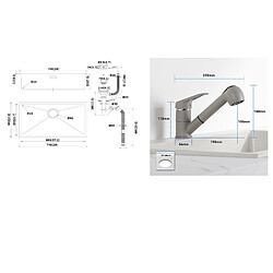 Avis Lonheo MAX Évier Cuisine 1 Bac 74*44*20CM,Inox Brossé avec Siphon et Trop-Plein+Robinet Cuisine avec Douchette Extractible 2 Jets,Eau Froide/ Chaude,Gris