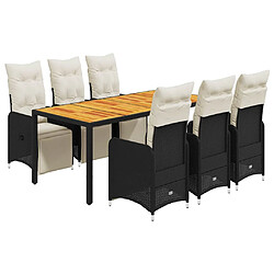 vidaXL Ensemble de bistro de jardin 7 pcs coussins noir poly rotin