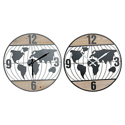 Horloge Murale DKD Home Decor Noir Gris Fer 60 x 4,5 x 60 cm Bois MDF Mappemonde (2 Unités)