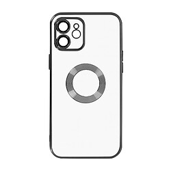 Avizar Coque iPhone 12 Souple Bloc Caméra Couvert Transparent Contour Noir Chromé