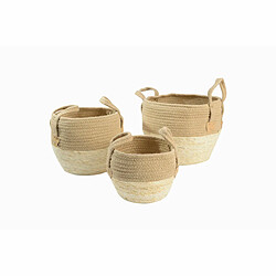 Lot de paniers DKD Home Decor Jute Fibre Cottage (3 pcs) (33 x 33 x 30 cm)