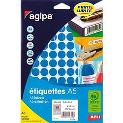 Pastille adhésive 15 mm Agipa 11431 bleue - pochette de 960