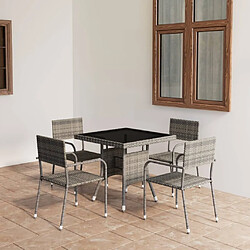 Salle à dîner de jardin 5 pcs,Table et chaise à manger Résine tressée Gris -MN65095