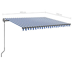 vidaXL Auvent manuel rétractable avec poteaux 4x3,5 m Bleu et blanc pas cher