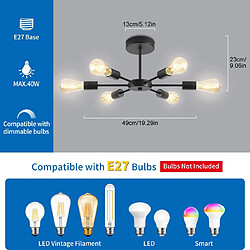 Stoex Plafonnier Rétro Lampe de Plafond Moderne Noir, E27 Plafonnier Intérieur Vintage Pour Chambre À Coucher, Cuisine, Couloir, Salon 6 Lumières pas cher