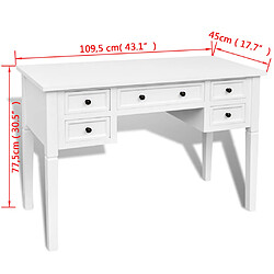 Helloshop26 Bureau table poste de travail meuble d'ordinateur informatique étude à 5 tiroirs blanc 02_0023556 pas cher