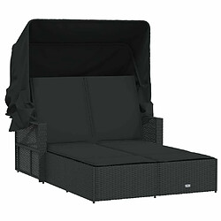 Maison Chic Chaise longue | Transat Bain de soleil double et auvent et coussins noir résine tressée -GKD66251