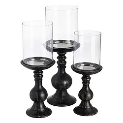 BigBuy Home Bougeoir Noir Bois Verre 18 x 18 x 47 cm