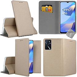 Htdmobiles Housse etui portefeuille avec coque intérieure en silicone pour Oppo A16 / A16s + verre trempe - OR MAGNET pas cher