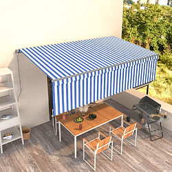 Maison Chic Store banne | Auvent rétractable de porte | Marquise Brise-soleil manuel avec store 5x3 m Bleu et blanc -GKD37433