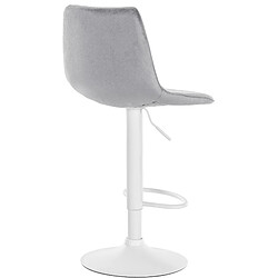 Avis Decoshop26 Tabouret de bar chaise haute x1 avec repose-pieds incurvé en velours gris structure métallique blanc 10_0005140