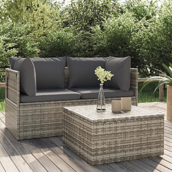 vidaXL Salon de jardin 3 pcs avec coussins Gris Résine tressée