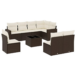 vidaXL Salon de jardin avec coussins 9 pcs marron résine tressée