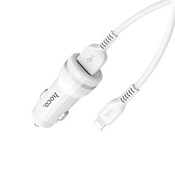 HOCO Chargeur Voiture Staunch 2 x USB 2,4A + cable pour iPhone Lightning 8-pin Z27 Blanc pas cher