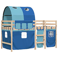 Vidaxl Lit mezzanine enfants et tunnel bleu 90x200cm bois pin massif