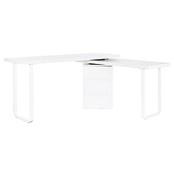 Acheter Pegane Meuble du bureau, table de bureau en bois MDF et métal blanc - longueur 150 x profondeur 120 x Hauteur 75 cm