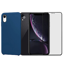 Protection intégrale Verre Trempé bords Noir iPhone XR + Verre Trempé Caméra Arrière+Coque souple silicone Bleu Marine-Visiodirect-