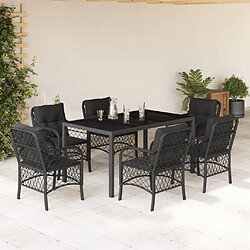 vidaXL Ensemble à manger de jardin coussins 7pcs Noir Résine tressée