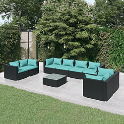 vidaXL Salon de jardin 9 pcs avec coussins Résine tressée Noir