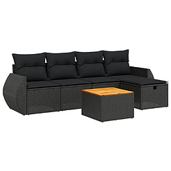 vidaXL Salon de jardin 6 pcs avec coussins noir résine tressée