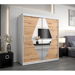 Abiks Meble Armoire Boliwia à portes coulissantes 200/180/62 2 portes (blanc/artisan)