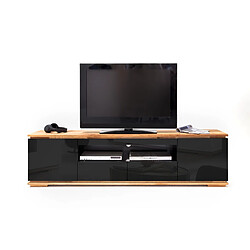 Pegane Meuble TV en laqué noir brillant - L202 x H54 x P40 cm