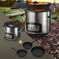 BBQ#BOSS Four-fusée BBQ avec set de 3 poêles en fonte réchaud de camping à bois à griller