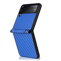 Coque en TPU + PU texture en fibre de carbone avec lanière bleu pour votre Samsung Galaxy Z Flip3 5G