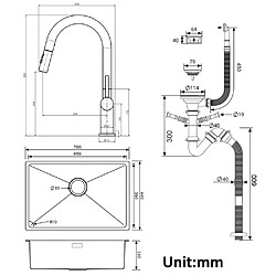 Acheter Auralum MAX Évier Cuisine 1 Bac 70*44*19CM,à Encastrer/Fleur/Sous-Plan,avec Siphon/Trop-Plein,+robinet de cuisine rétractable à deux fonctions, Noir