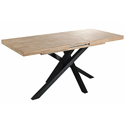 Pegane Table à manger rectangulaire extensible en bois coloris chêne / pieds noir - Longueur 140 -220 x profondeur 90 x hauteur 76 cm