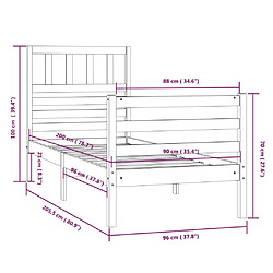 vidaXL Cadre de lit sans matelas bois massif 90x200 cm pas cher