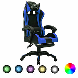 Maison Chic Chaise de jeu vidéo avec LED, Chaise gaming, Fauteuil gamer d'ordinateur,Chaise de Bureau RVB Bleu et noir Similicuir -GKD38903