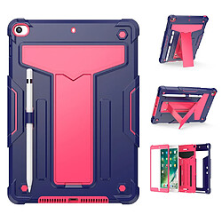 Coque en TPU + silicone avec béquille en forme de T, anti-chute, antichoc bleu marine/rose pour votre Apple iPad 10.2 (2021)