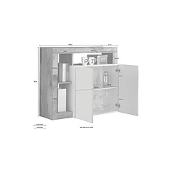 Vente-Unique Buffet SEFRO - 2 portes et 3 niches - Blanc laqué et béton pas cher