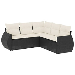 vidaXL Salon de jardin 5 pcs avec coussins noir résine tressée