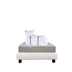 LUXURY LITERIE Ensemble matelas OrganicCoton 90x190 cm + sommier beige ep20cm + oreiller + couette