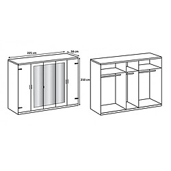 Pegane Armoire placard meuble de rangement coloris imitation chêne - Longueur 225 x Hauteur 210 x Profondeur 58 cm