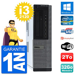 PC Dell OptiPlex 990 DT Intel i3-2120 RAM 32Go Disque Dur 2To Windows 10 Wifi - Occasion