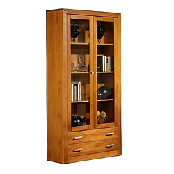 Pegane Vitrine meuble de rangement 2 portes en pin massif coloris cerisier - Longueur 100 x Profondeur 37 x Hauteur 200 cm