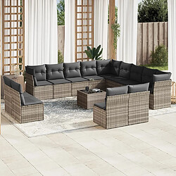 vidaXL Salon de jardin avec coussins 14 pcs gris clair résine tressée