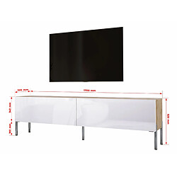 Avis 3XELIVING Meuble TV en couleur Chêne wotan / Blanc Brillant avec pieds droits en chrome, D: l : 170 cm, H : 52 cm, P : 32 cm