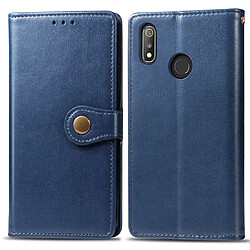 Wewoo Housse Coque Etui en cuir de couleur unie pour téléphone portable avec protection et lanièrecadre photo et fente carteporte-monnaie et support OPPO Realme 3 Pro bleu