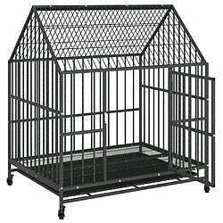 Avis vidaXL Cage pour chien avec roues noir gris acier galvanisé