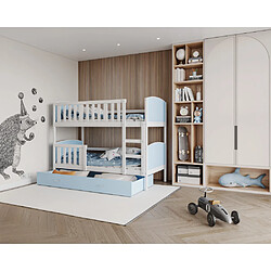 Kids Literie Lit Superposé Tomy 90x190 Blanc - bleu Livré avec sommiers, tiroir et matelas en mousse de 7cm