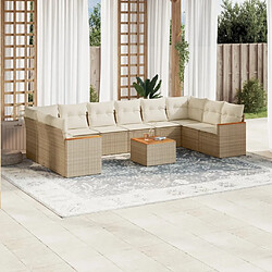 Maison Chic Salon de jardin 11 pcs avec coussins | Ensemble de Table et chaises | Mobilier d'Extérieur beige résine tressée -GKD87081