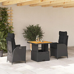 vidaXL Ensemble à manger de jardin avec coussins 3 pcs Noir